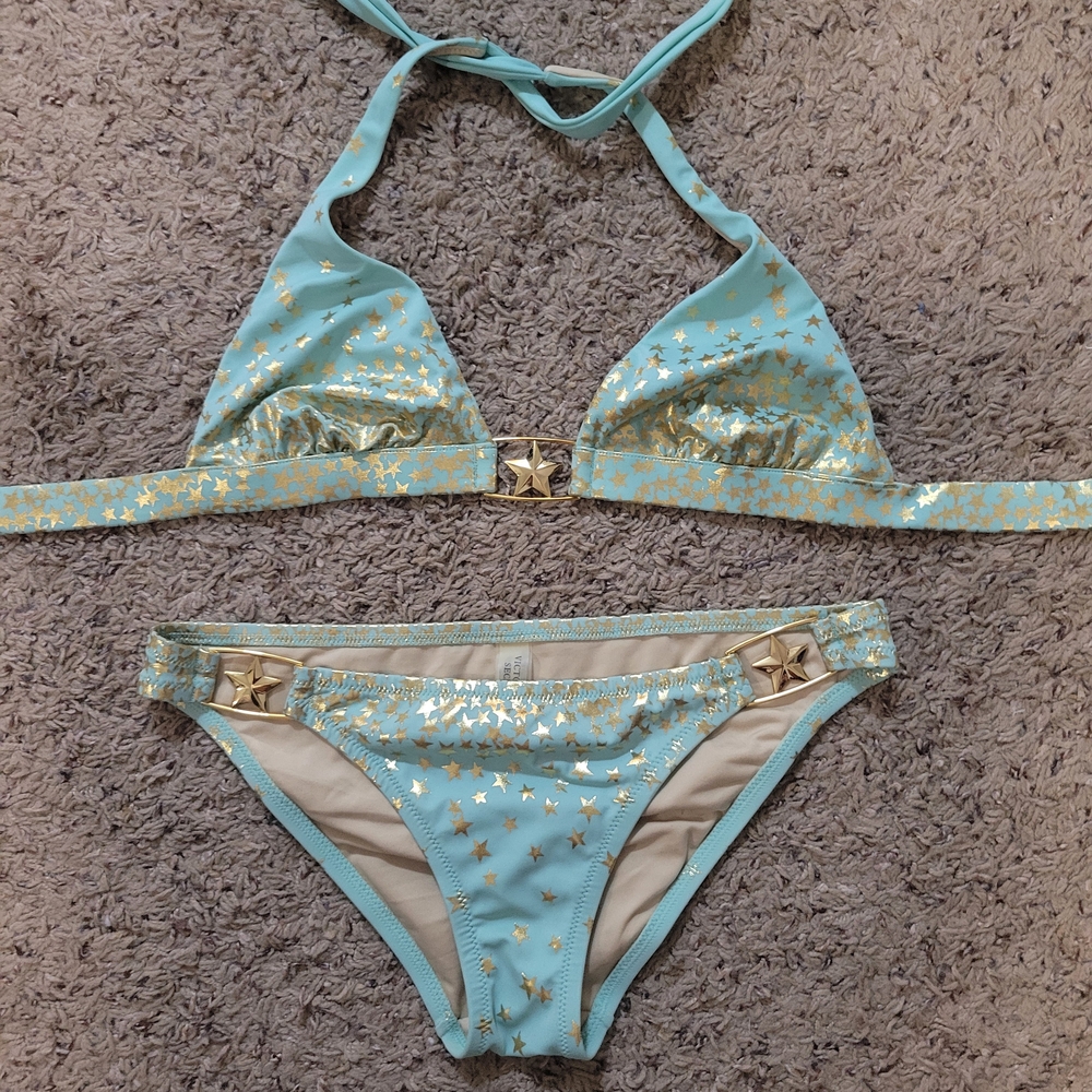 Victoria's Secret Light Blue and Gold Star Bikini